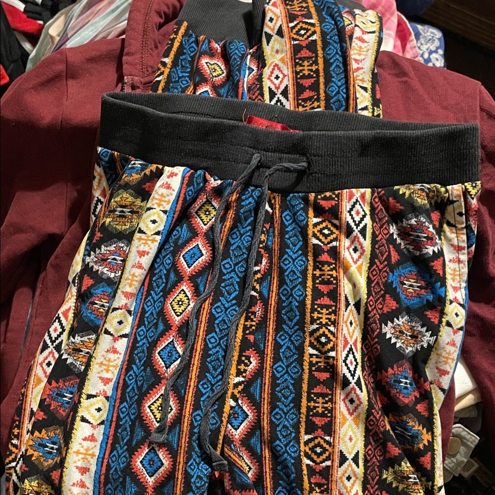 Super stretchy Colorful Patterned joggers with Black Waistband and pockets